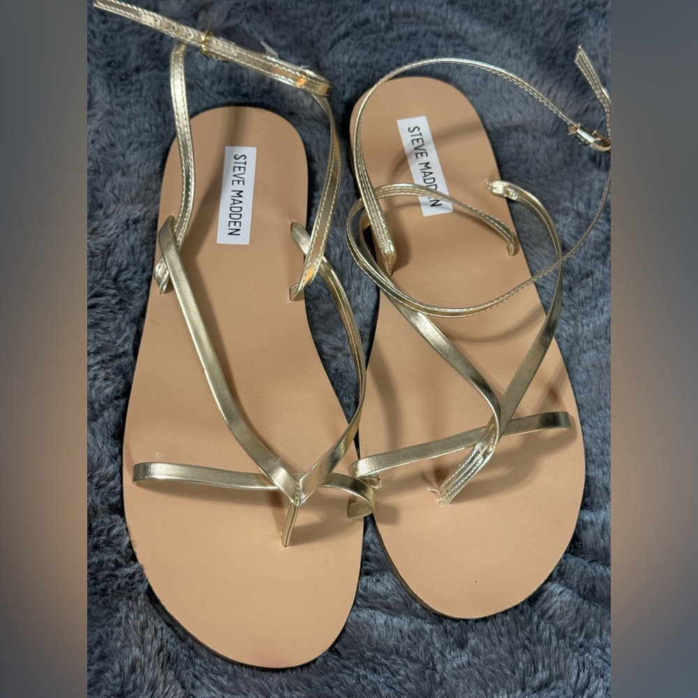 Steve Madden Metallic Gold Strappy Flat Sandals